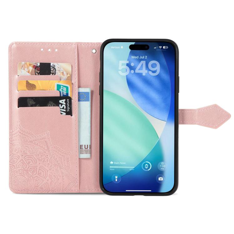 For iPhone 17 Pro Mandala Flower Embossed Leather Phone Case