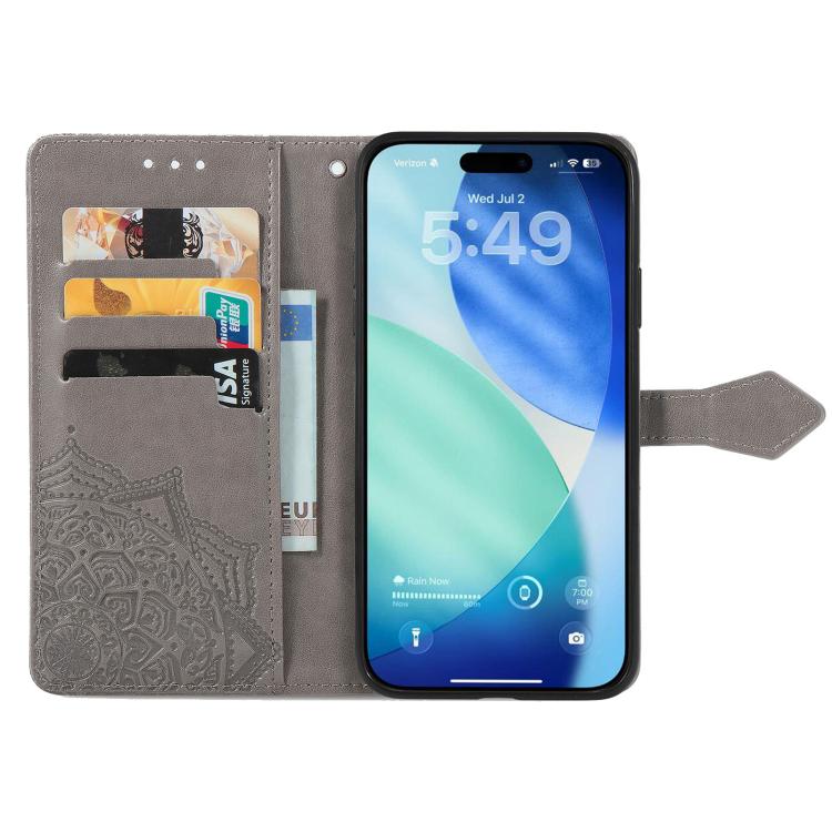 For iPhone 17 Pro Mandala Flower Embossed Leather Phone Case