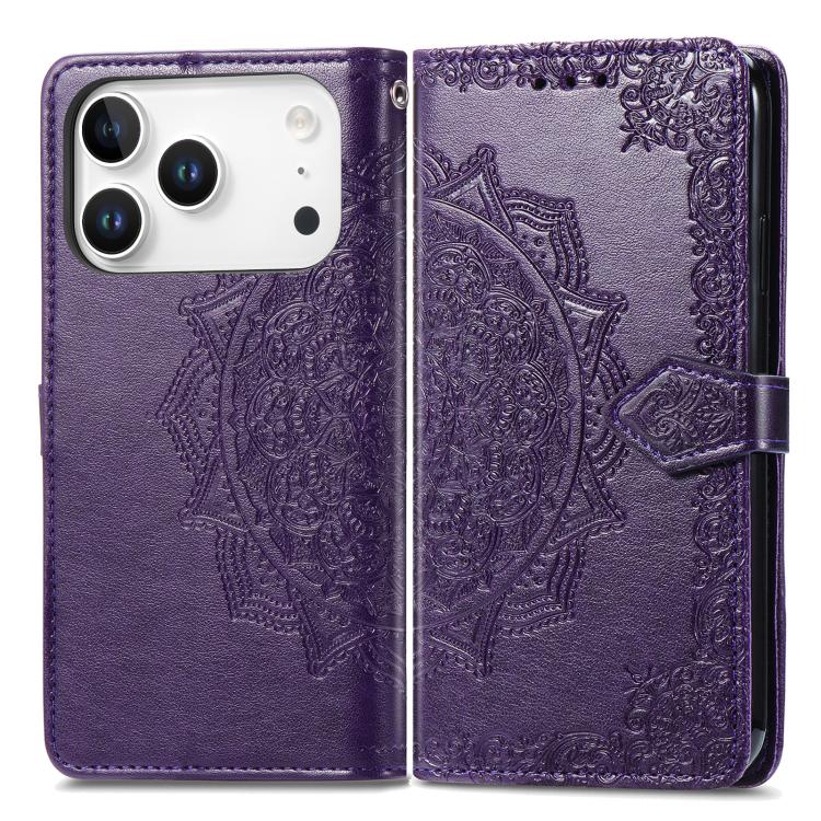 For iPhone 17 Pro Mandala Flower Embossed Leather Phone Case