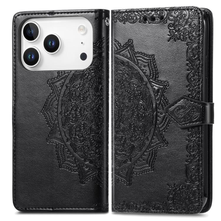 For iPhone 17 Pro Mandala Flower Embossed Leather Phone Case