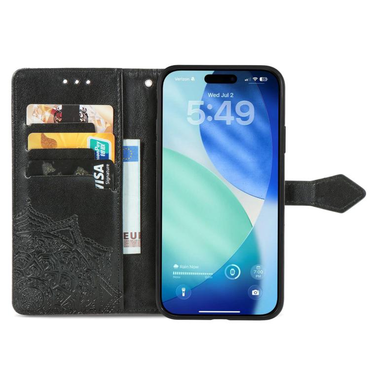 For iPhone 17 Pro Mandala Flower Embossed Leather Phone Case