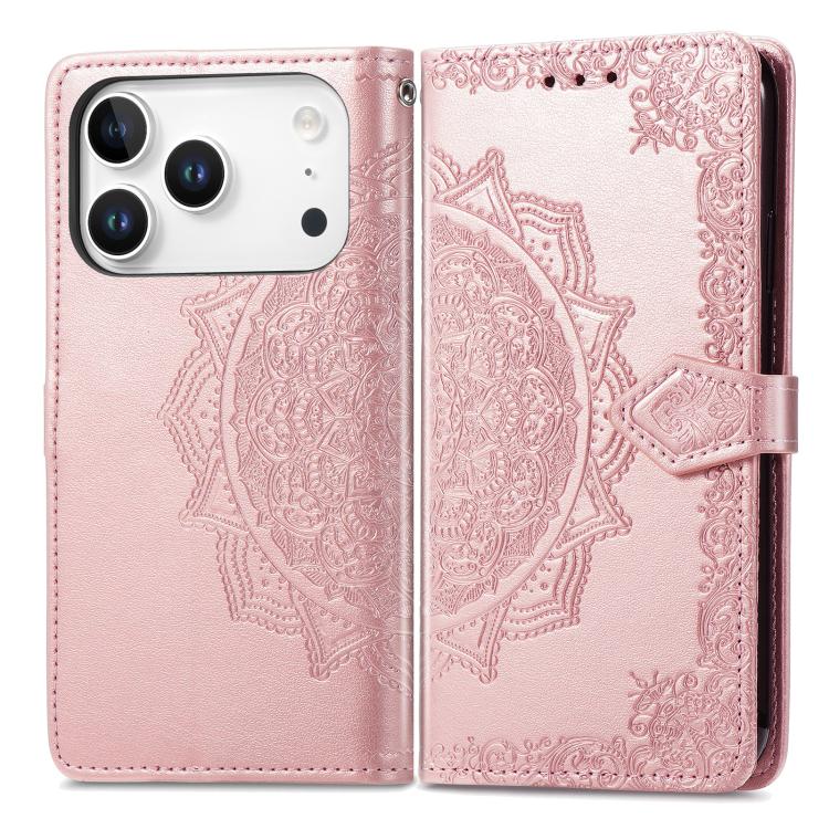 For iPhone 17 Pro Max Mandala Flower Embossed Leather Phone Case