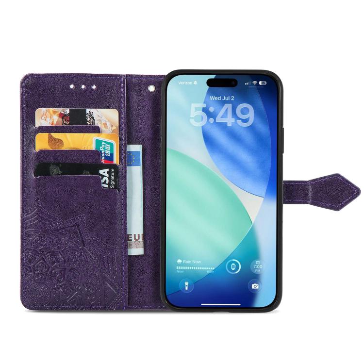 For iPhone 17 Pro Max Mandala Flower Embossed Leather Phone Case