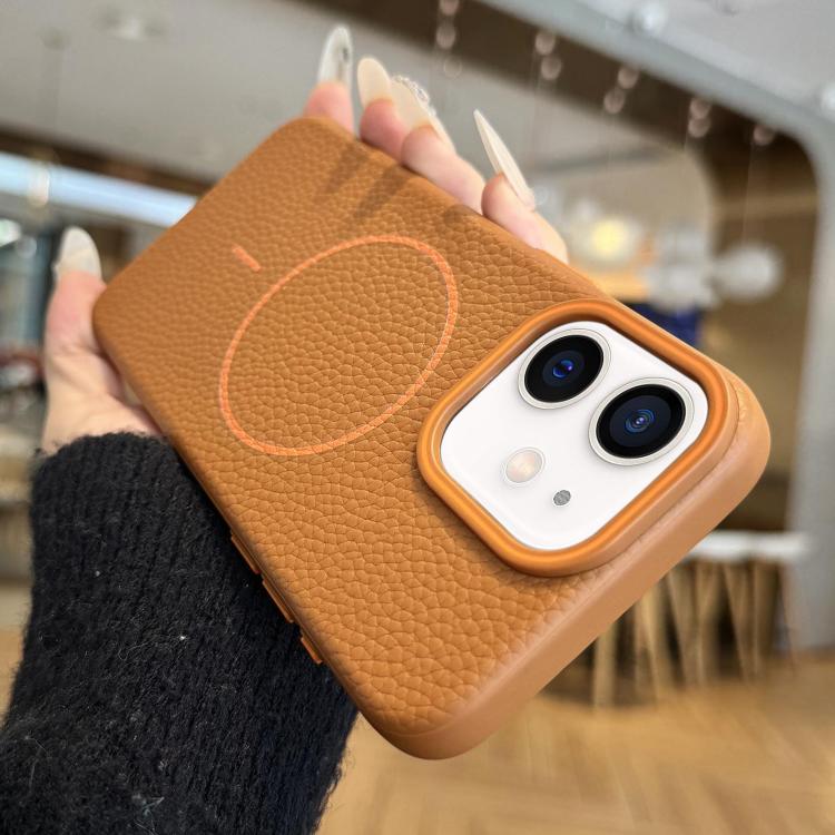 For iPhone 11 Thin Circle MagSafe Litchi Grain TPU Phone Case