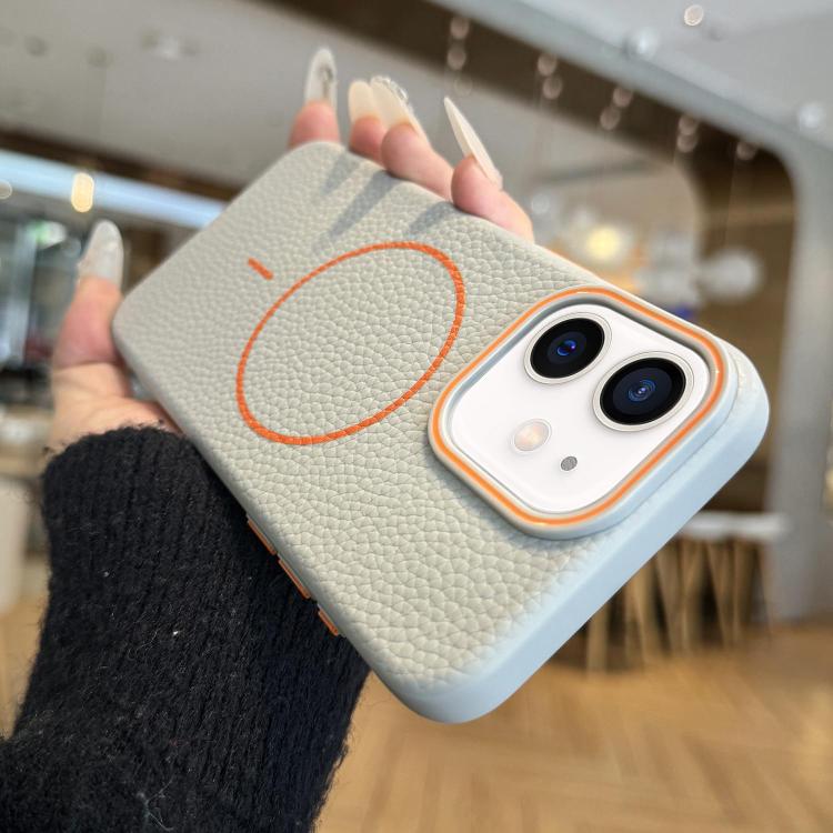 For iPhone 11 Thin Circle MagSafe Litchi Grain TPU Phone Case