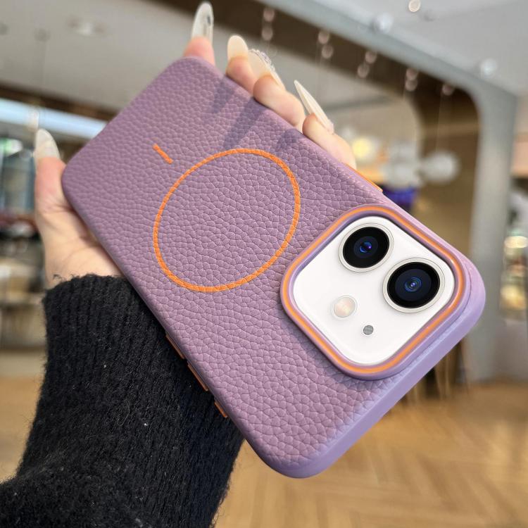 For iPhone 11 Thin Circle MagSafe Litchi Grain TPU Phone Case