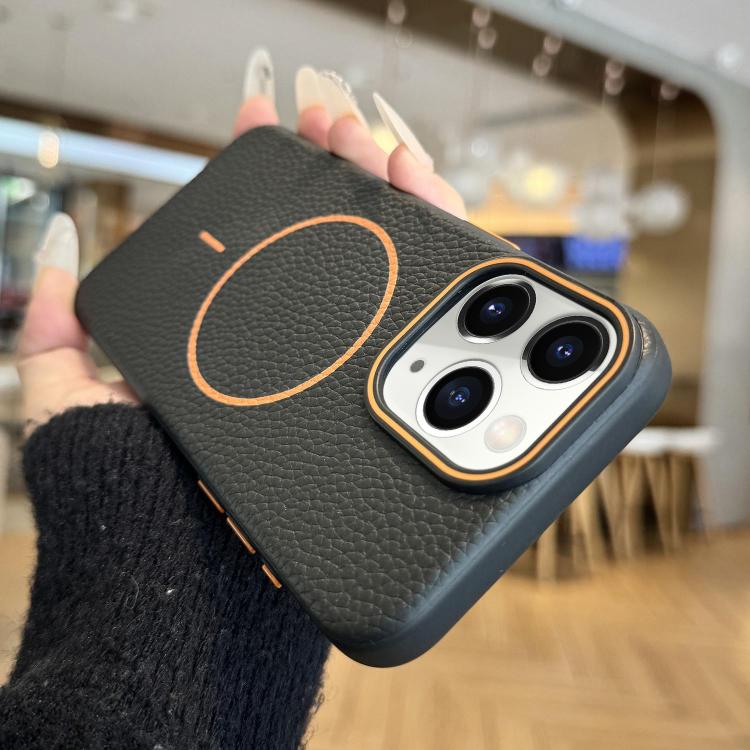 For iPhone 11 Pro Thin Circle MagSafe Litchi Grain TPU Phone Case