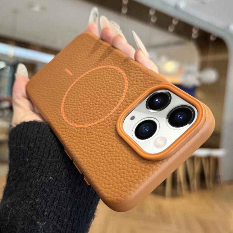 For iPhone 11 Pro Max Thin Circle MagSafe Litchi Grain TPU Phone Case