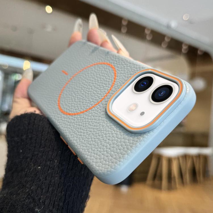 For iPhone 12 Thin Circle MagSafe Litchi Grain TPU Phone Case