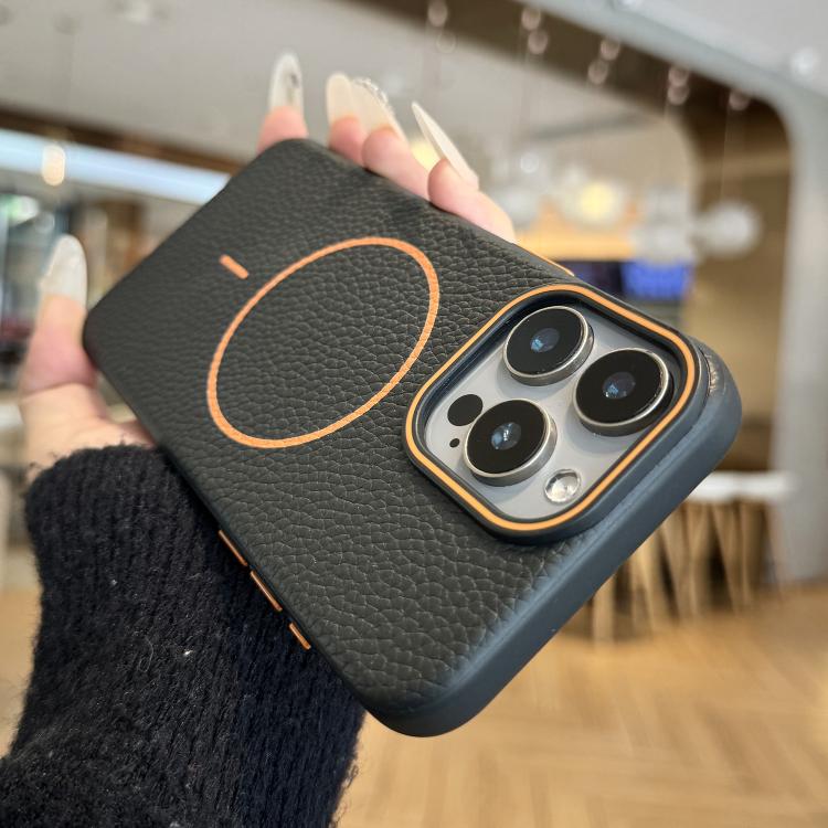 For iPhone 12 Pro Thin Circle MagSafe Litchi Grain TPU Phone Case