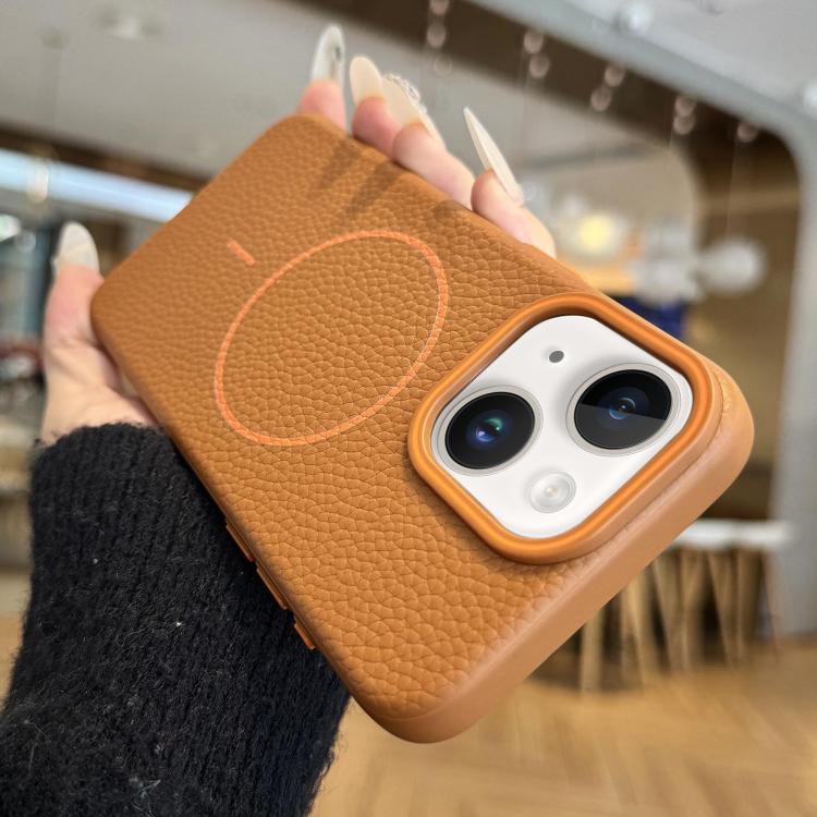 For iPhone 15 Thin Circle MagSafe Litchi Grain TPU Phone Case