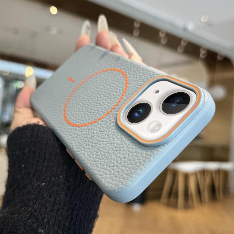 For iPhone 15 Thin Circle MagSafe Litchi Grain TPU Phone Case
