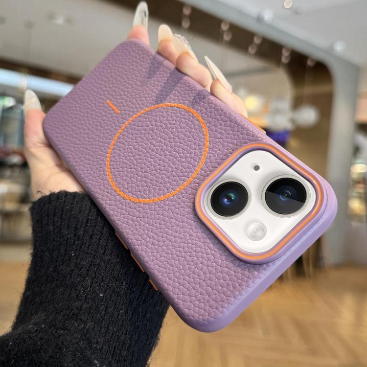 For iPhone 15 Thin Circle MagSafe Litchi Grain TPU Phone Case