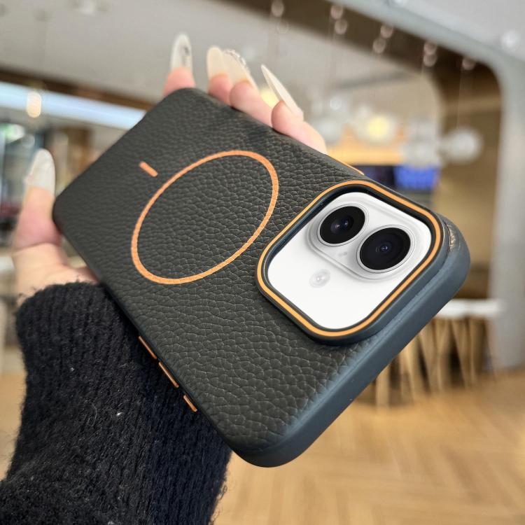 For iPhone 16 Plus Thin Circle MagSafe Litchi Grain TPU Phone Case