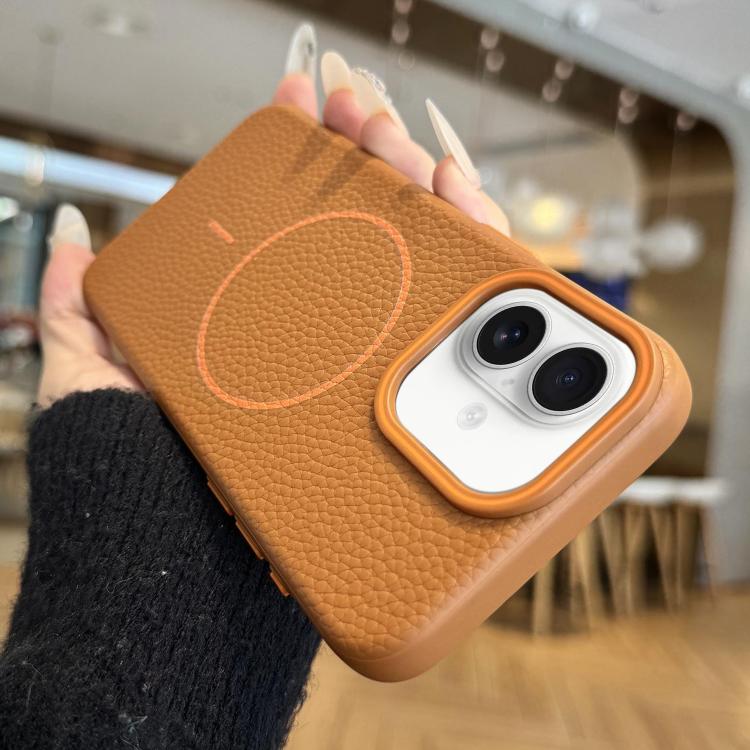 For iPhone 16 Plus Thin Circle MagSafe Litchi Grain TPU Phone Case