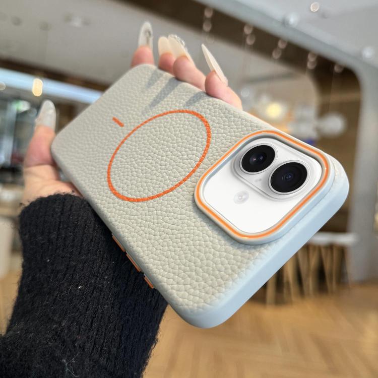 For iPhone 16 Plus Thin Circle MagSafe Litchi Grain TPU Phone Case