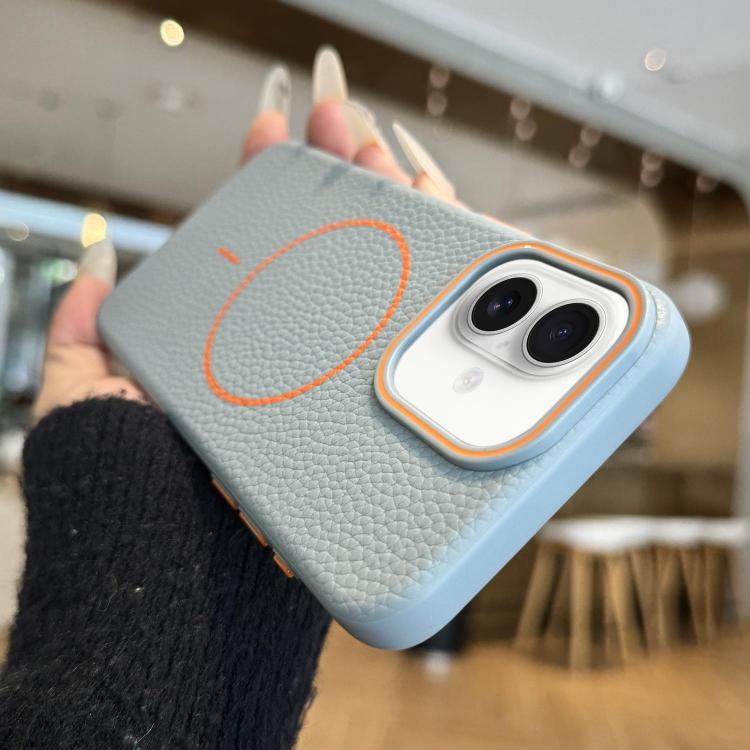 For iPhone 16 Thin Circle MagSafe Litchi Grain TPU Phone Case