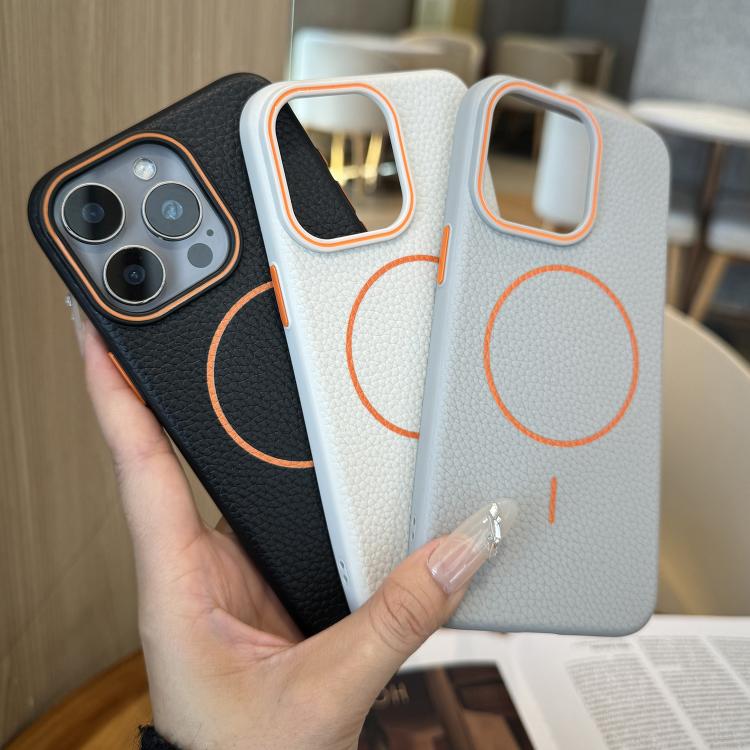 For iPhone 15 Plus Thin Circle MagSafe Litchi Grain TPU Phone Case