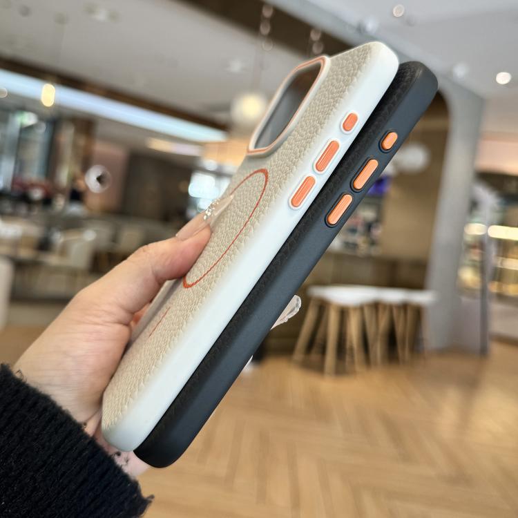 For iPhone 15 Plus Thin Circle MagSafe Litchi Grain TPU Phone Case