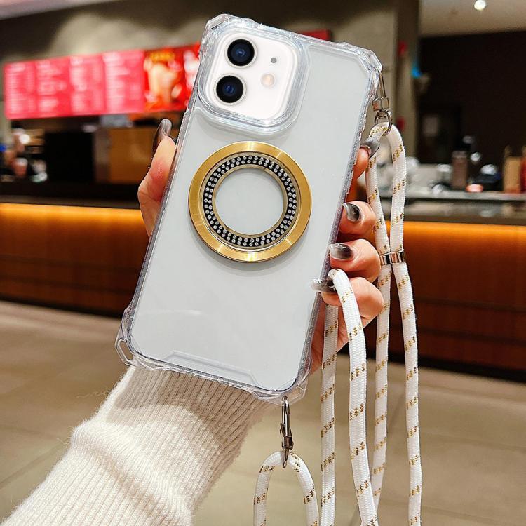 For iPhone 12 Traveler Crossbody Lanyard MagSafe Four-corner TPU Clear Phone Case