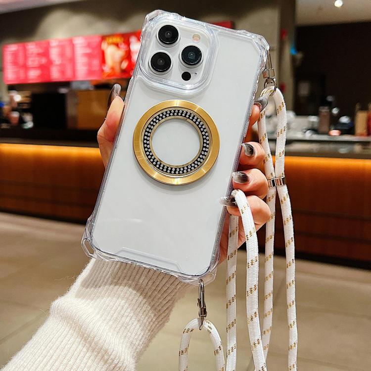 For iPhone 12 Pro Max Traveler Crossbody Lanyard MagSafe Four-corner TPU Clear Phone Case