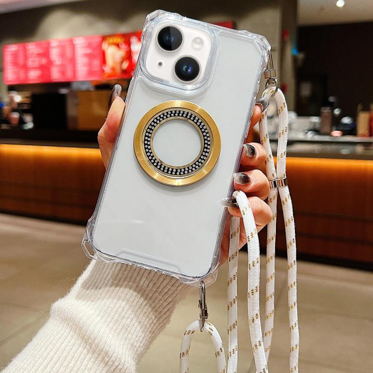 For iPhone 13 Traveler Crossbody Lanyard MagSafe Four-corner TPU Clear Phone Case