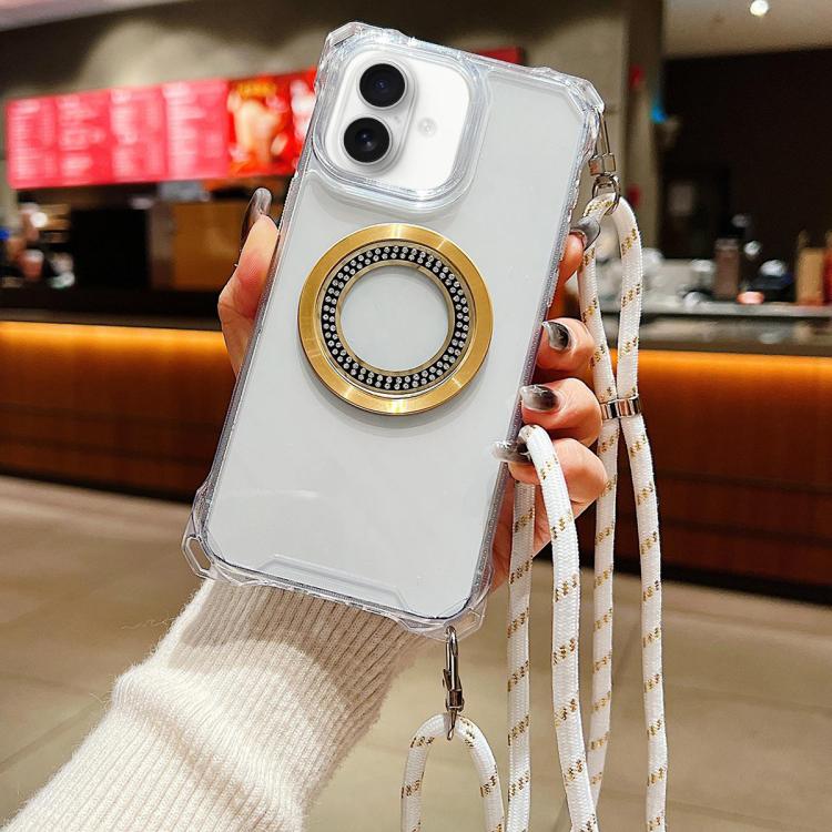 For iPhone 16 Traveler Crossbody Lanyard MagSafe Four-corner TPU Clear Phone Case