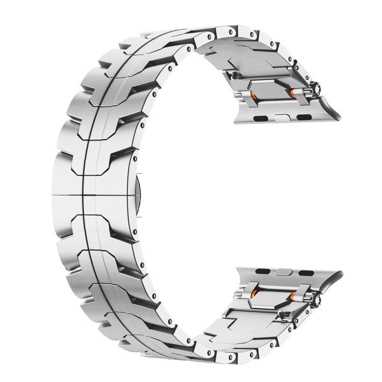 For Apple Watch 46mm / 49mm / 45mm / 44mm Stainless Steel Iron Man Butterfly Buckle Metal Watch Band - Silver
