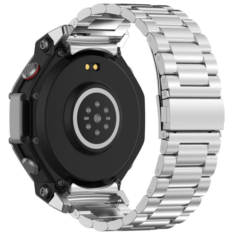 For Amazfit T-REX 3 Three Beads Stainless Steel Metal Watch Band
