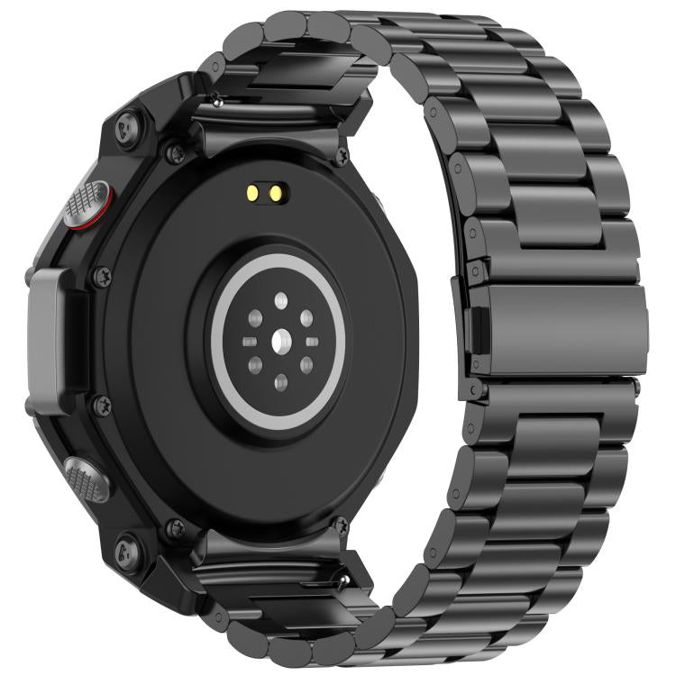 For Amazfit T-REX 3 Three Beads Stainless Steel Metal Watch Band