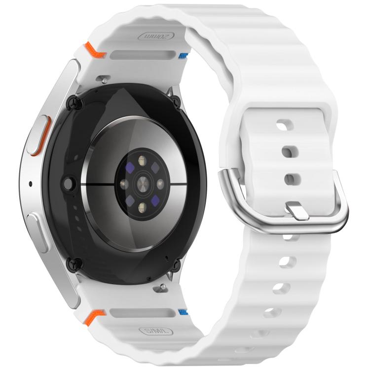 For Samsung Galaxy Watch 7 40 / 44mm Wavy Grain Stitched Silver Buckle Silicone Watch Band