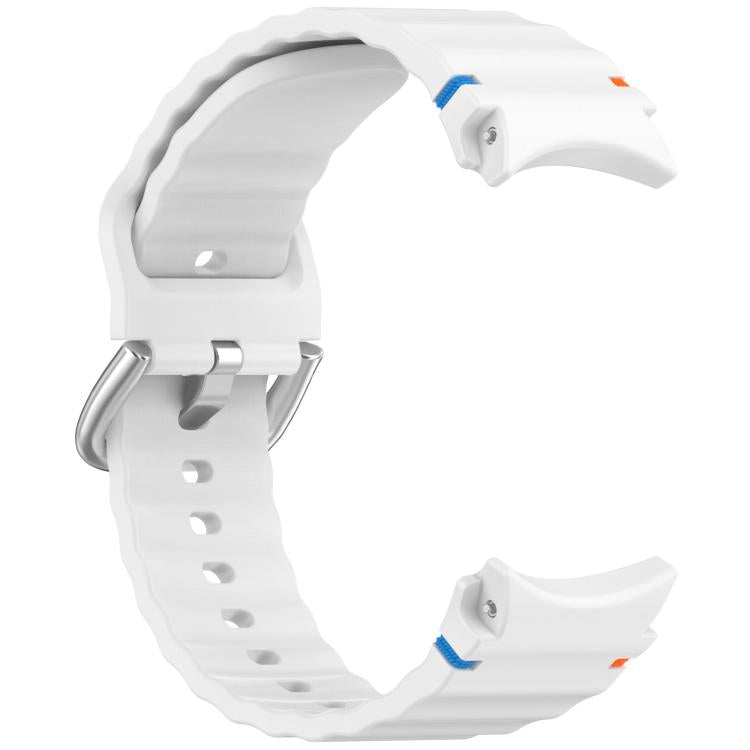 For Samsung Galaxy Watch 7 40 / 44mm Wavy Grain Stitched Silver Buckle Silicone Watch Band