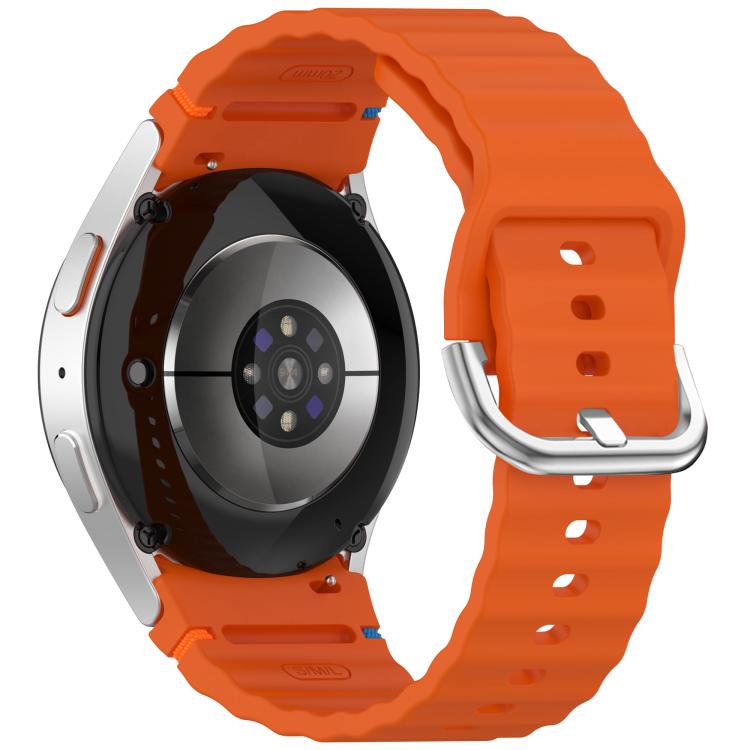 For Samsung Galaxy Watch 7 40 / 44mm Wavy Grain Stitched Silver Buckle Silicone Watch Band
