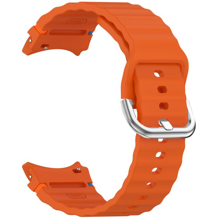 For Samsung Galaxy Watch 7 40 / 44mm Wavy Grain Stitched Silver Buckle Silicone Watch Band