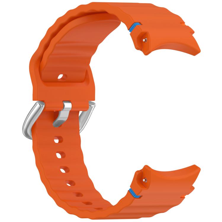 For Samsung Galaxy Watch 7 40 / 44mm Wavy Grain Stitched Silver Buckle Silicone Watch Band