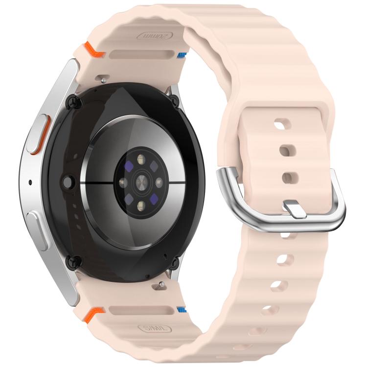 For Samsung Galaxy Watch 7 40 / 44mm Wavy Grain Stitched Silver Buckle Silicone Watch Band