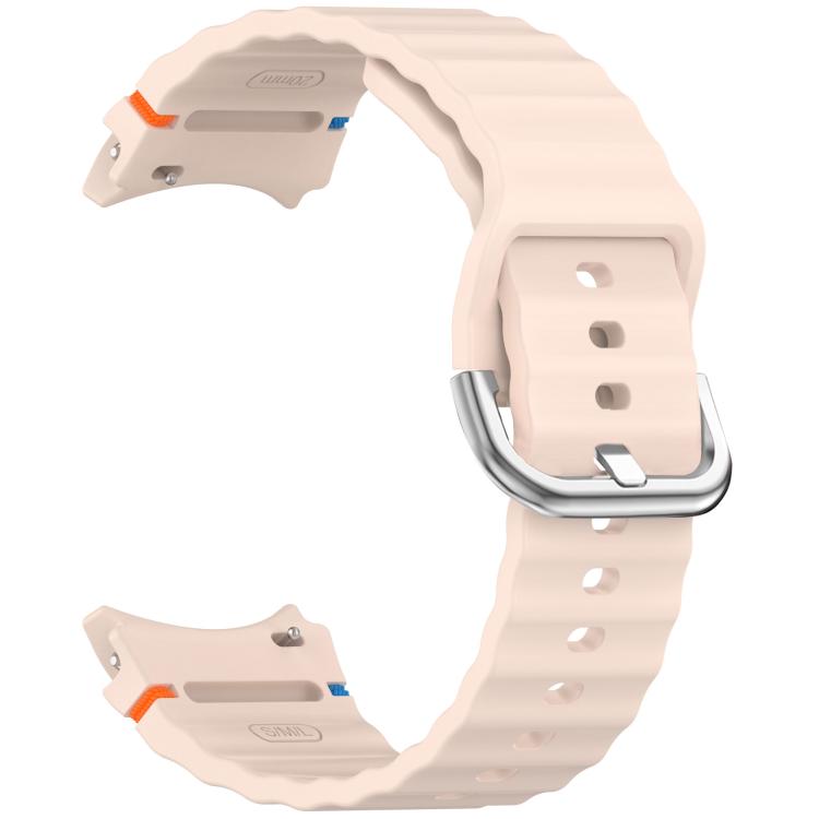 For Samsung Galaxy Watch 7 40 / 44mm Wavy Grain Stitched Silver Buckle Silicone Watch Band