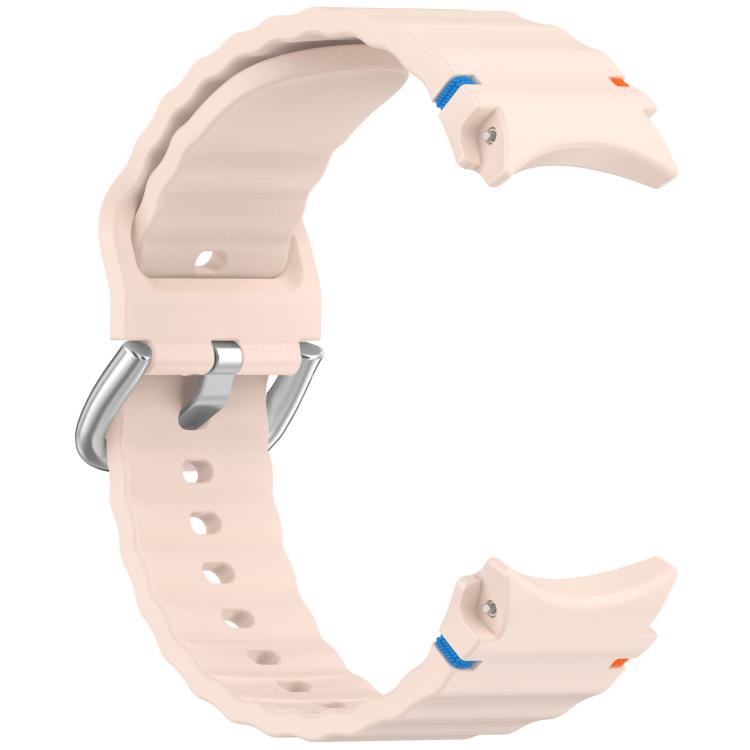 For Samsung Galaxy Watch 7 40 / 44mm Wavy Grain Stitched Silver Buckle Silicone Watch Band