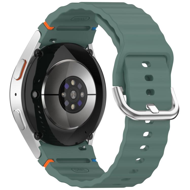 For Samsung Galaxy Watch 7 40 / 44mm Wavy Grain Stitched Silver Buckle Silicone Watch Band