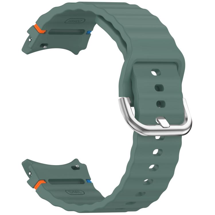 For Samsung Galaxy Watch 7 40 / 44mm Wavy Grain Stitched Silver Buckle Silicone Watch Band