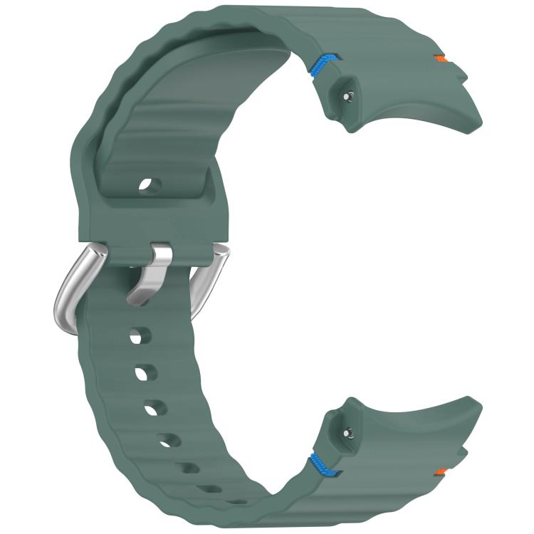 For Samsung Galaxy Watch 7 40 / 44mm Wavy Grain Stitched Silver Buckle Silicone Watch Band