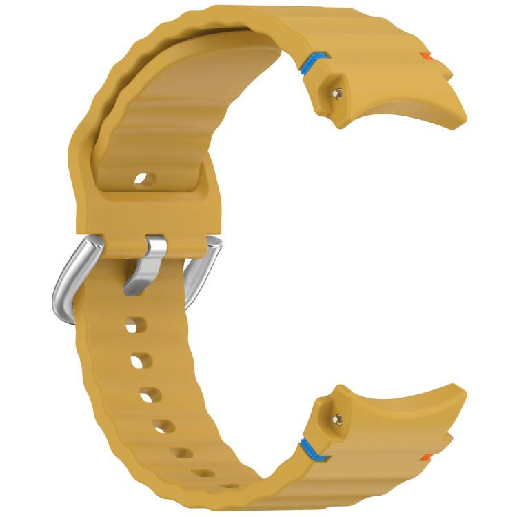 For Samsung Galaxy Watch 7 40 / 44mm Wavy Grain Stitched Silver Buckle Silicone Watch Band
