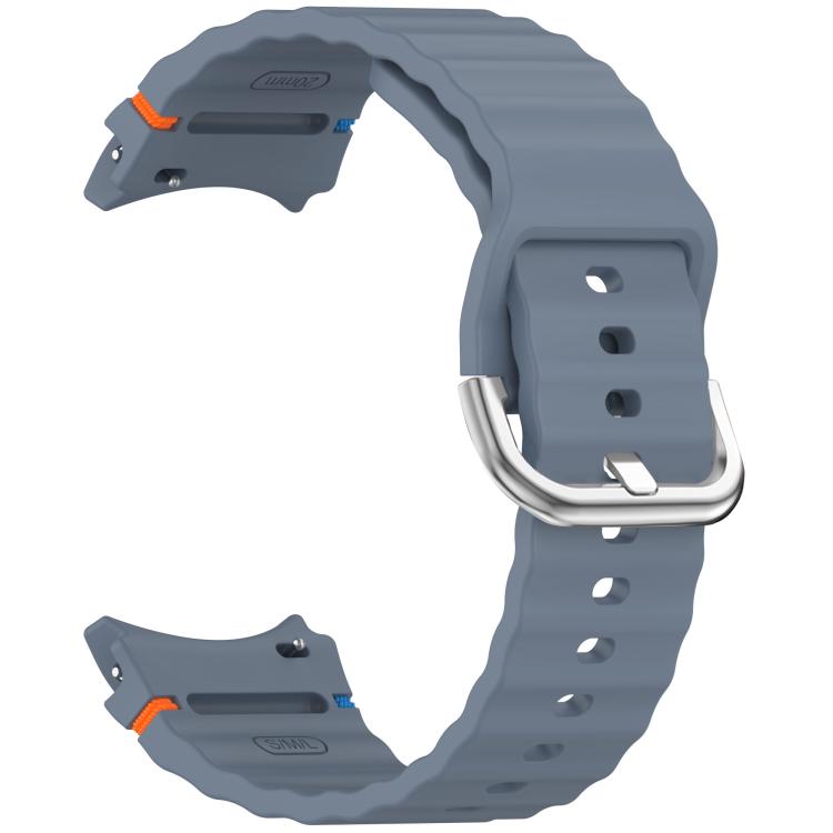 For Samsung Galaxy Watch 7 40 / 44mm Wavy Grain Stitched Silver Buckle Silicone Watch Band