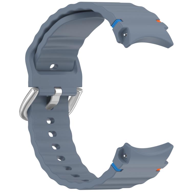 For Samsung Galaxy Watch 7 40 / 44mm Wavy Grain Stitched Silver Buckle Silicone Watch Band