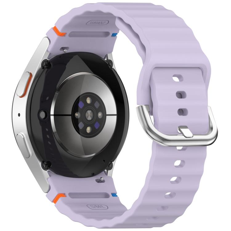 For Samsung Galaxy Watch 7 40 / 44mm Wavy Grain Stitched Silver Buckle Silicone Watch Band