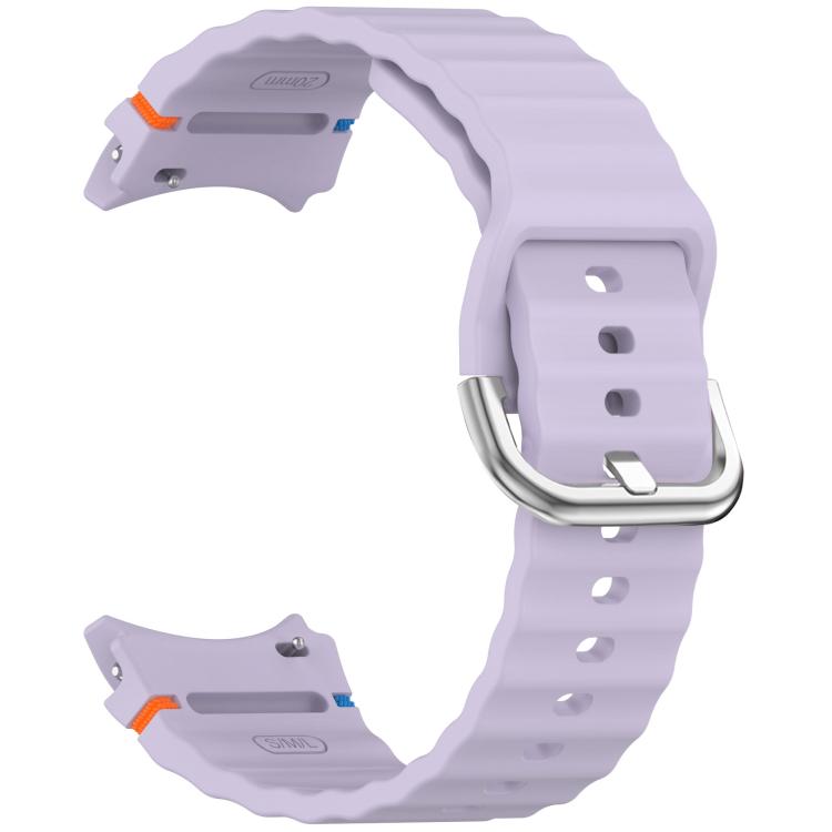 For Samsung Galaxy Watch 7 40 / 44mm Wavy Grain Stitched Silver Buckle Silicone Watch Band
