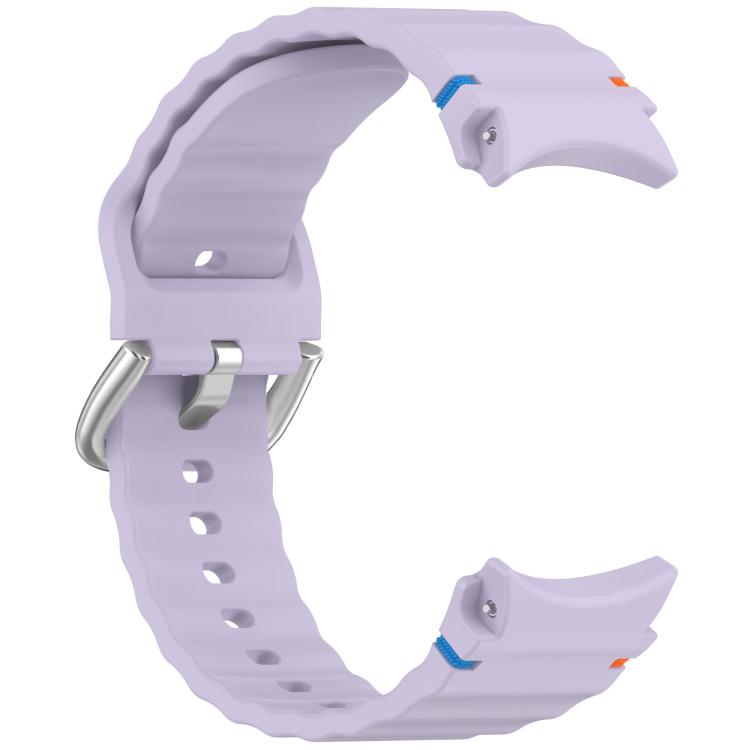 For Samsung Galaxy Watch 7 40 / 44mm Wavy Grain Stitched Silver Buckle Silicone Watch Band