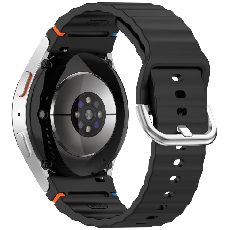 For Samsung Galaxy Watch 7 40 / 44mm Wavy Grain Stitched Silver Buckle Silicone Watch Band