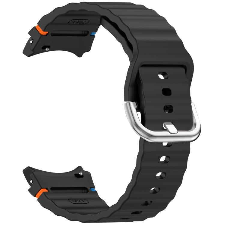 For Samsung Galaxy Watch 7 40 / 44mm Wavy Grain Stitched Silver Buckle Silicone Watch Band