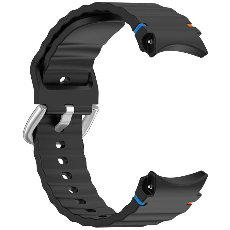 For Samsung Galaxy Watch 7 40 / 44mm Wavy Grain Stitched Silver Buckle Silicone Watch Band